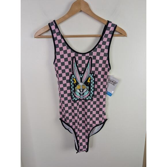 Looney Tunes Large Body Suit Pink Black Checkered Bugs Bunny Bodysuit - Picture 1 of 5